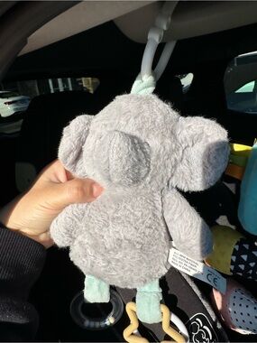 Gray Plush Elephant Stroller Toy with Mint Accents - Brand Unspecified